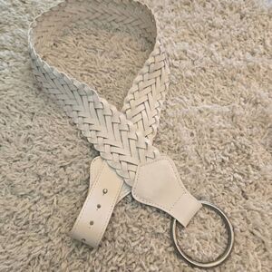 White Leather Braided Belt Large